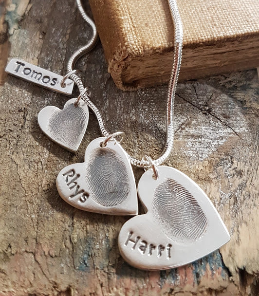 3 Charms descending personalised necklace - Bethan Jarvis Fingerprint Jewellery