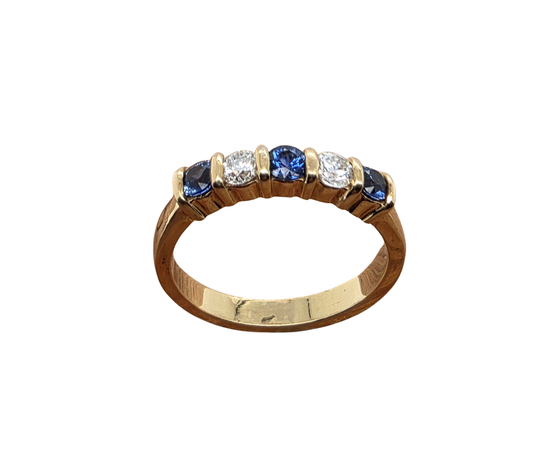 Round Sapphire and Diamond Five Stone Ring