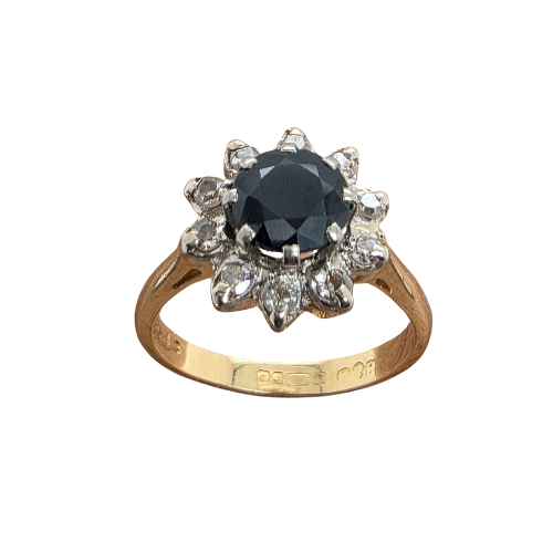 Sapphire and Diamonds Cluster Ring