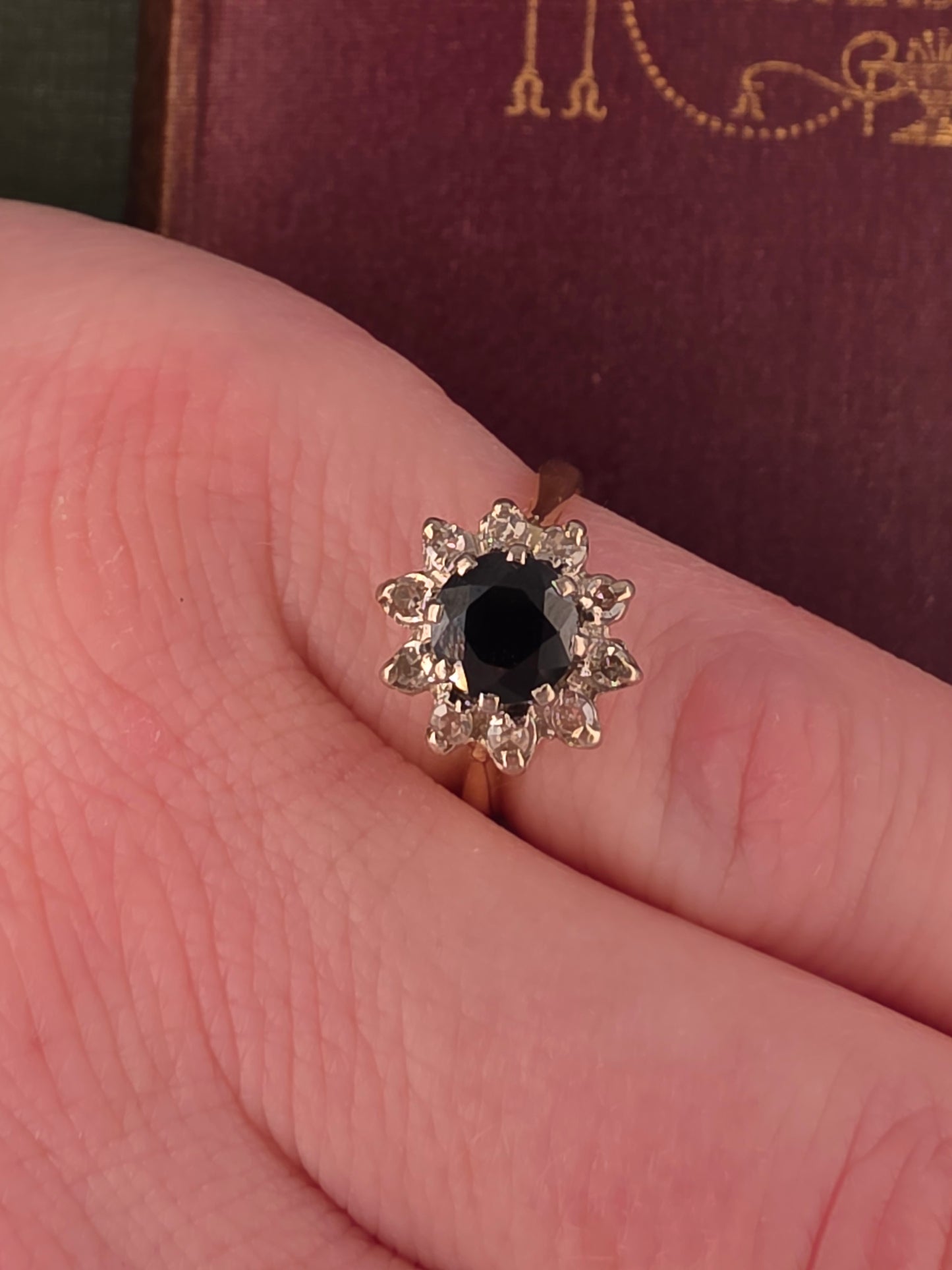 Sapphire and Diamonds Cluster Ring