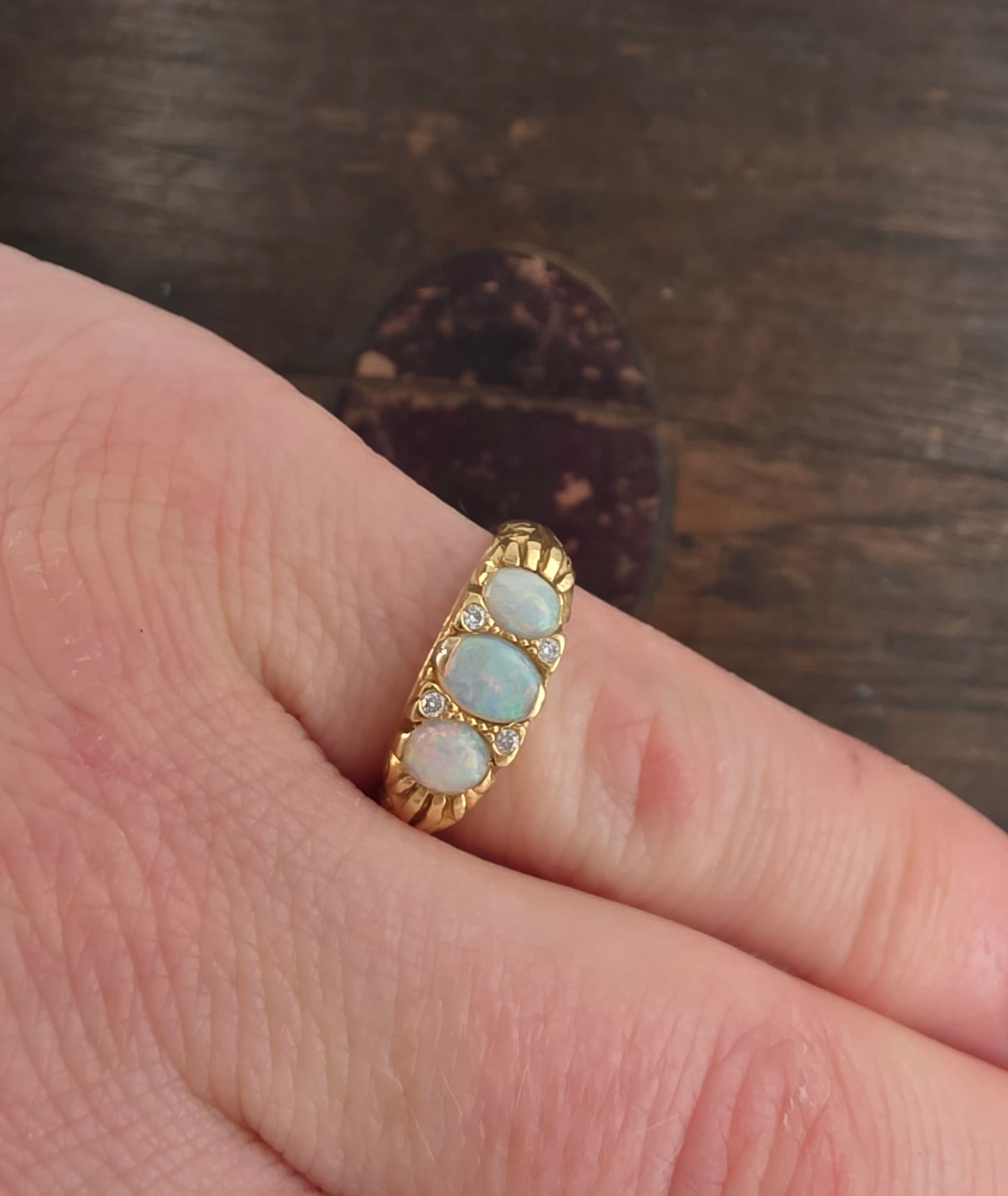 Victorian Opal and Diamond Trilogy Ring 18ct Gold