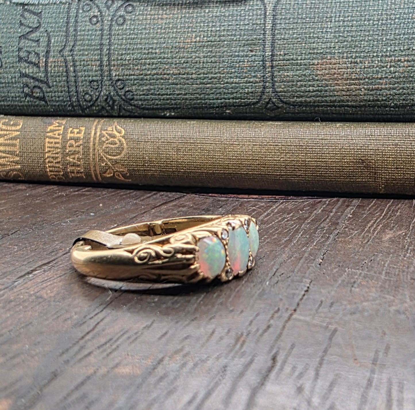 Victorian Opal and Diamond Trilogy Ring 18ct Gold
