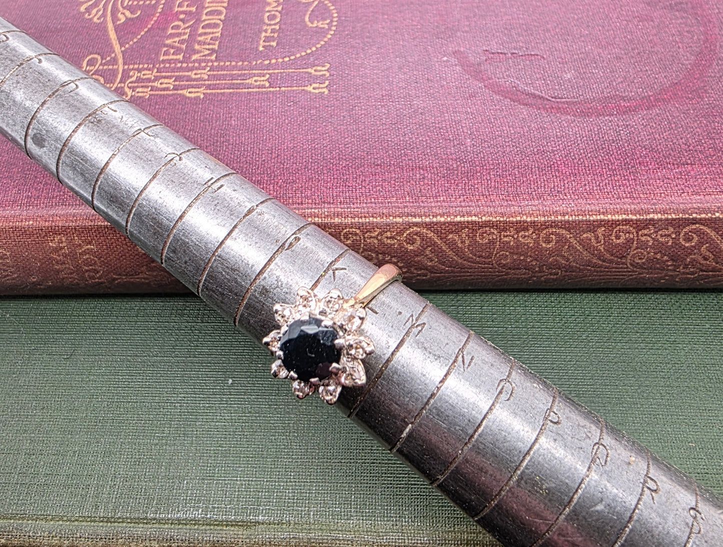 Sapphire and Diamonds Cluster Ring