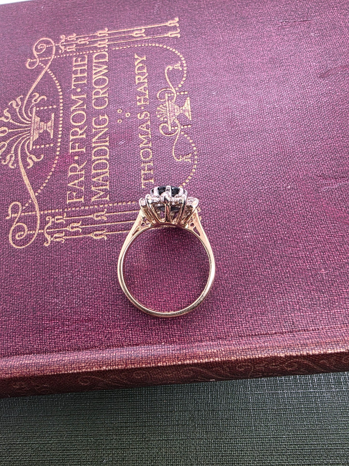 Sapphire and Diamonds Cluster Ring