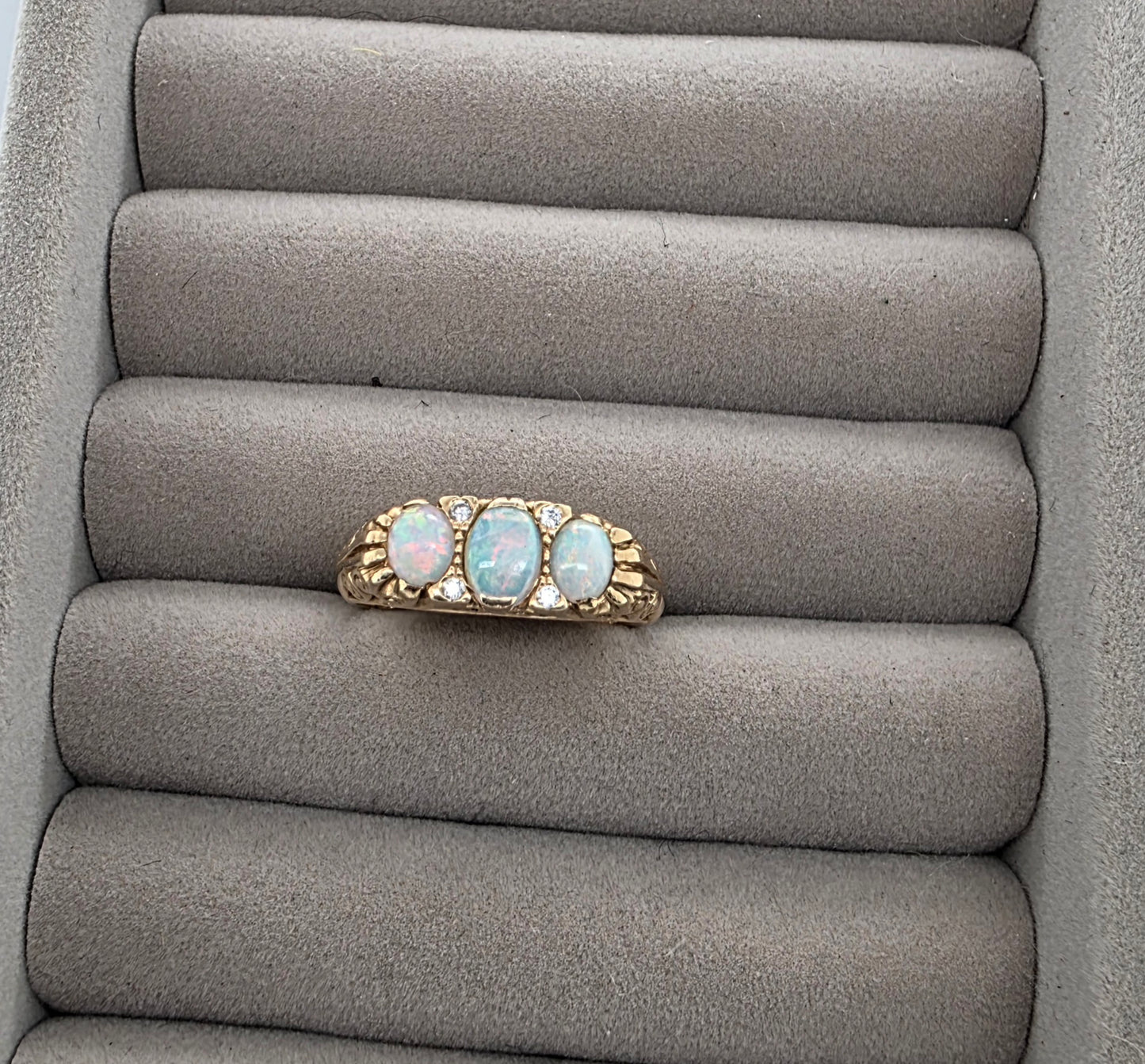 Victorian Opal and Diamond Trilogy Ring 18ct Gold