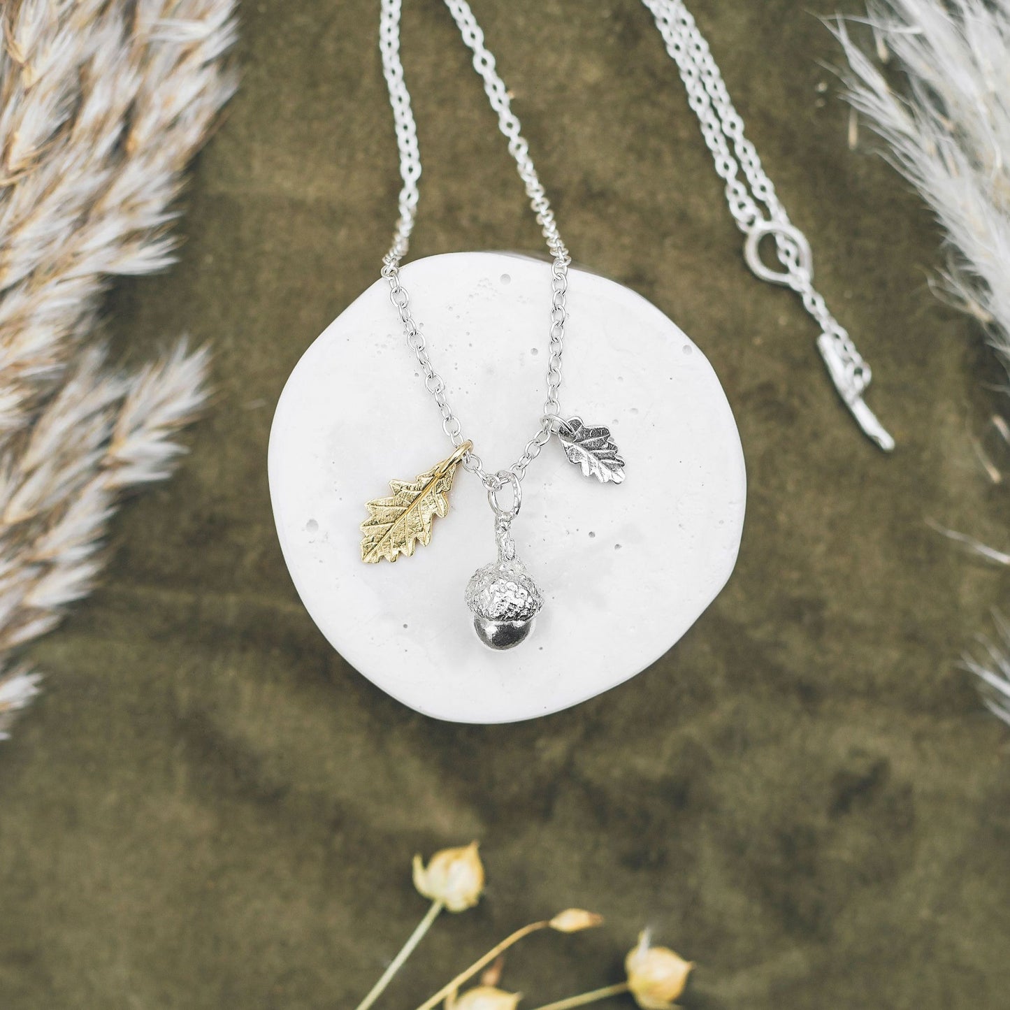 Acorn and oak leaf cluster necklace - Bethan Jarvis Fingerprint Jewellery