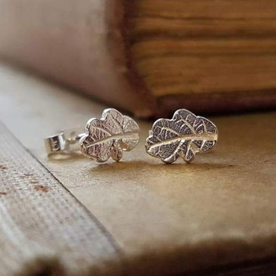 Tiny oak leaf studs - Bethan Jarvis Fingerprint Jewellery