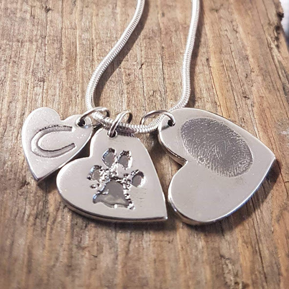 Load image into Gallery viewer, 3 Charms descending personalised necklace - Bethan Jarvis Fingerprint Jewellery
