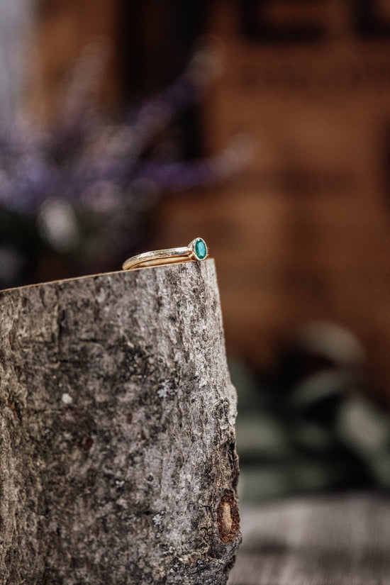 Load image into Gallery viewer, Horse Chestnut Twig ring with Emerald
