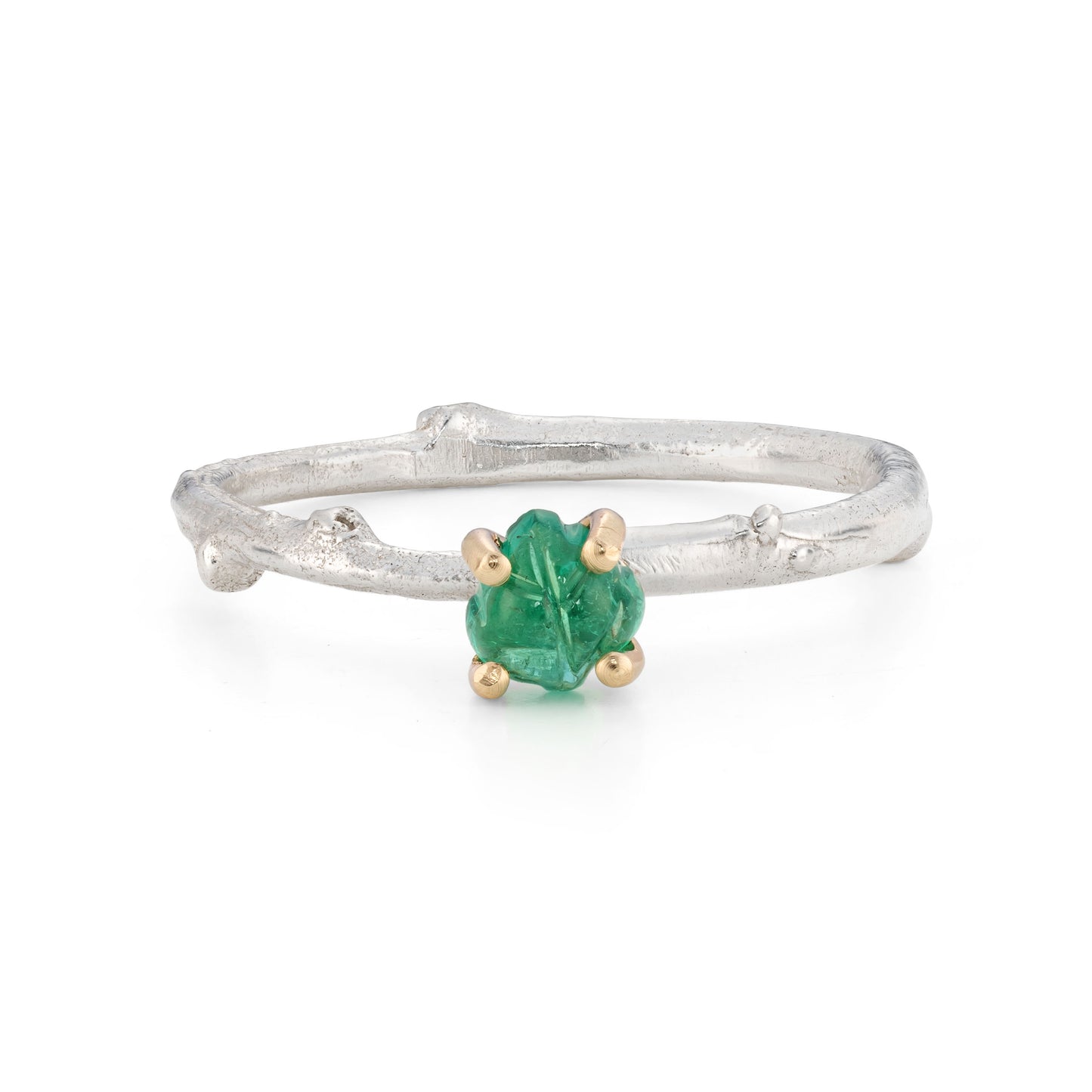 Silver and Gold Oak twig ring with Emerald