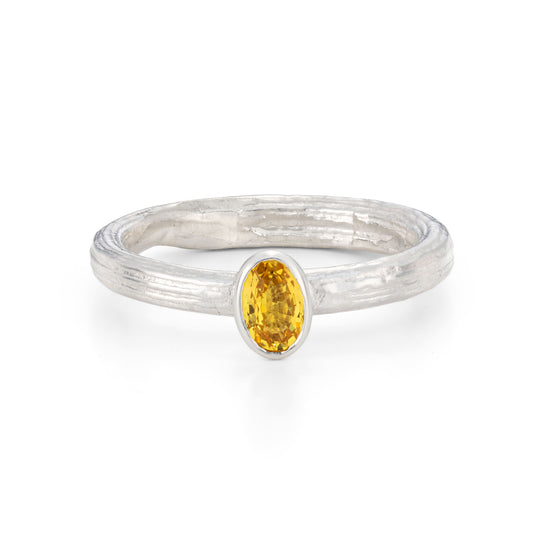 Load image into Gallery viewer, Horse Chestnut Twig ring with yellow Sapphire
